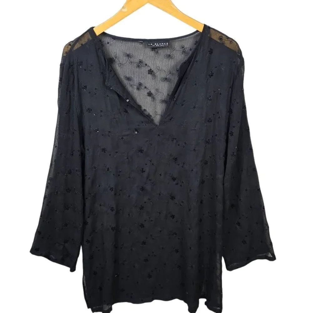 La Blanca Black Swimsuit  Cover Up Blouse Size M